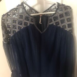 Free people navy sheer polka dot tunic